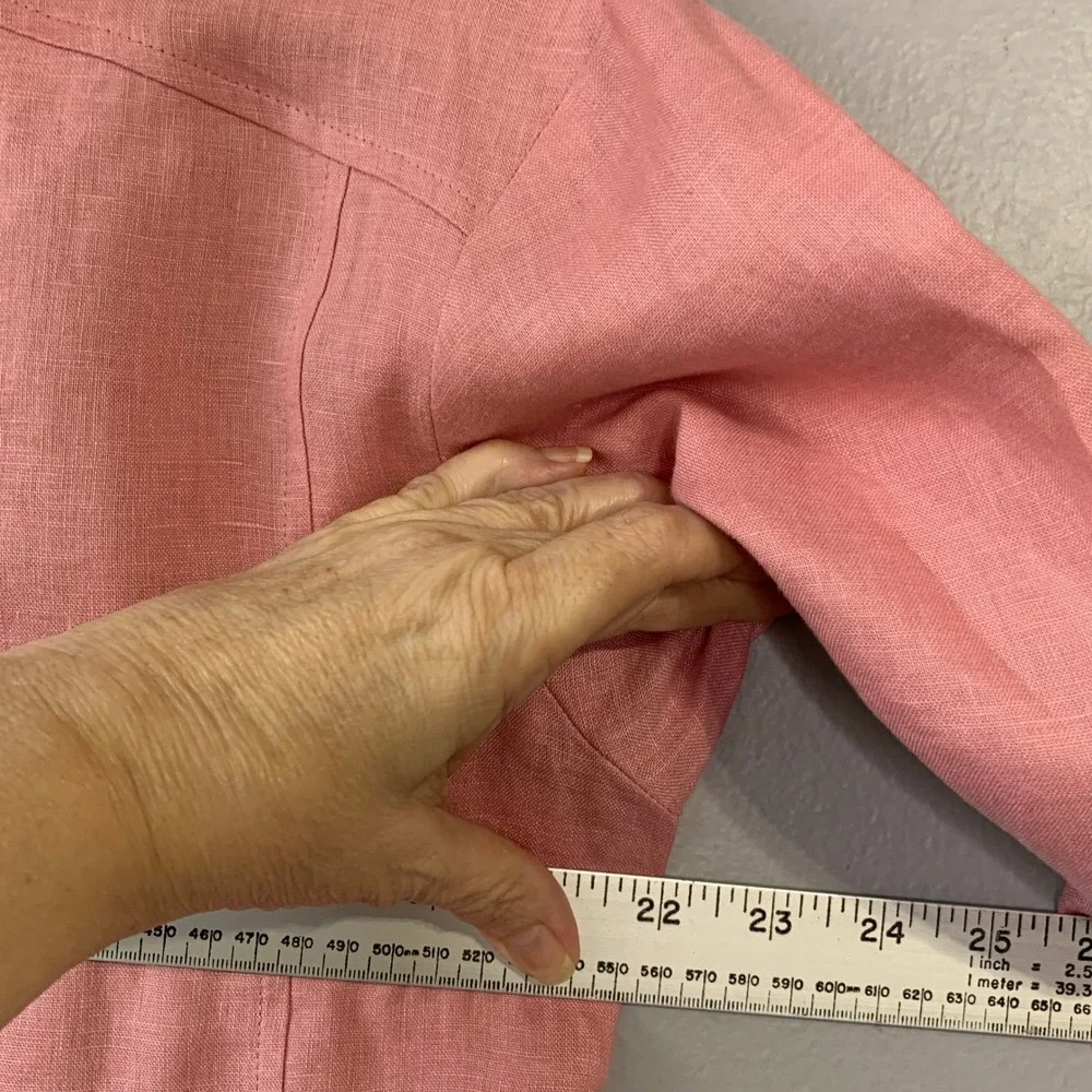 Lintico Pink European Linen Peter Pan collar split-vneck 3/4‎ sleeves. Size M - Picture 7 of 10